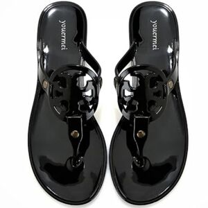 Youermei Black Patent Slide Sandals